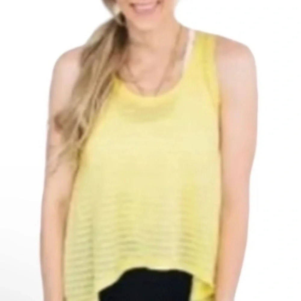ZYIA Active Yellow Nimbus Split Back Tank Mesh Striped Racerback- Women's XL